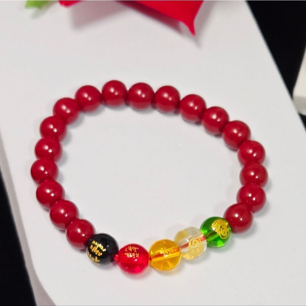 Red Cinnabar Beaded Bracelet – Feng Shui Five Element Lucky Style Chinese Symbol